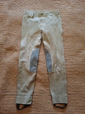Light Gray Kids Riding Leggings with Gray Knee Patches